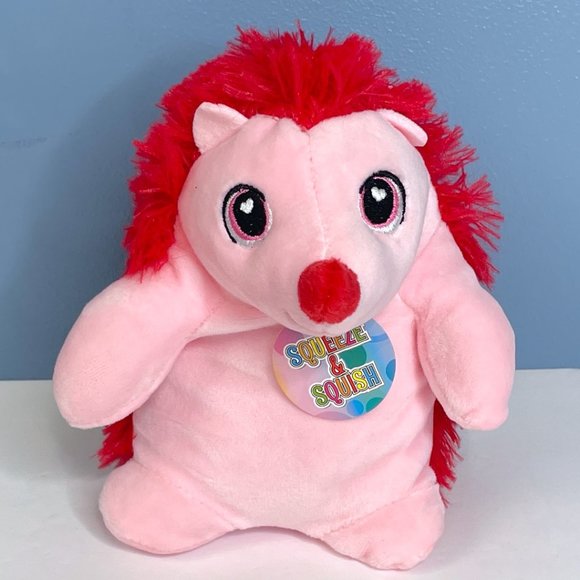 Greenbrier Toys Fuzzy Friends Pink Red Hedgehog Squishy Soft Lovey 7 Plush Stuffed Animal